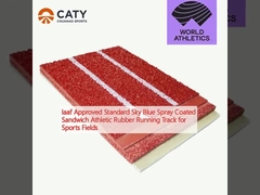 Iaaf goedgekeurde standaard Sky Blue Spray bedekte Sandwich Athletic Rubber Running Track voor sportveld